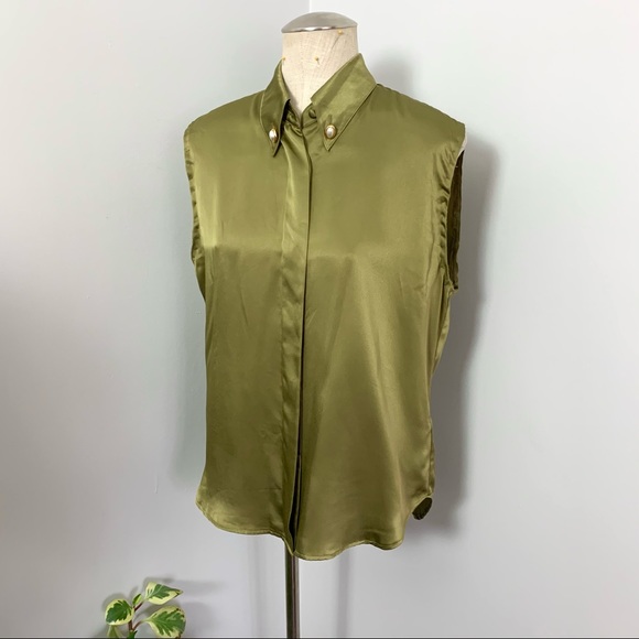Vintage Olive Green Sleeveless Blouse (M) - Picture 2 of 8